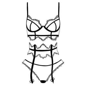 Lace women's underwear, boudoir style, corset, bodysuit, bra vector illustration