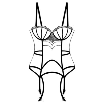 Lace women's underwear, boudoir style, corset, bodysuit, bra vector illustration