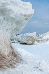 Large ice formations on the shores of Lake Erie, Canada.