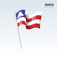 Waving flag of Bahia states,federal district of Brazil isolated on gray background