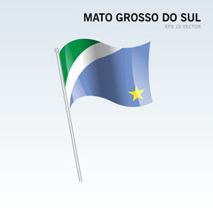 Waving flag of Mato Grosso do Sul states,federal district of Brazil isolated on gray background