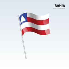 Waving flag of Bahia states,federal district of Brazil isolated on gray background