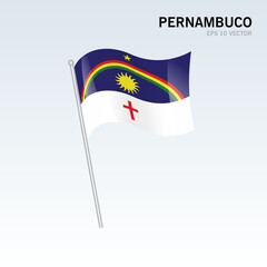 Waving flag of Pernambuco states,federal district of Brazil isolated on gray background