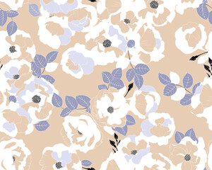 Floral background with roses . Seamless vector pattern for fabric printing and decoration