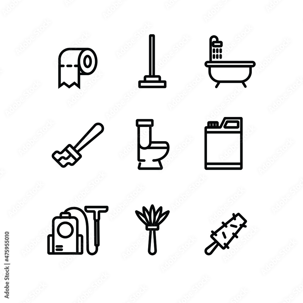 Poster a collection set of icons related to cleaning stuff. vacuum and any dust cleaner. the editable strok