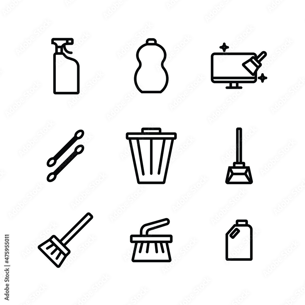Poster a collection set of icons related to cleaning stuff. liquid and cleaning tools. the editable stroke 