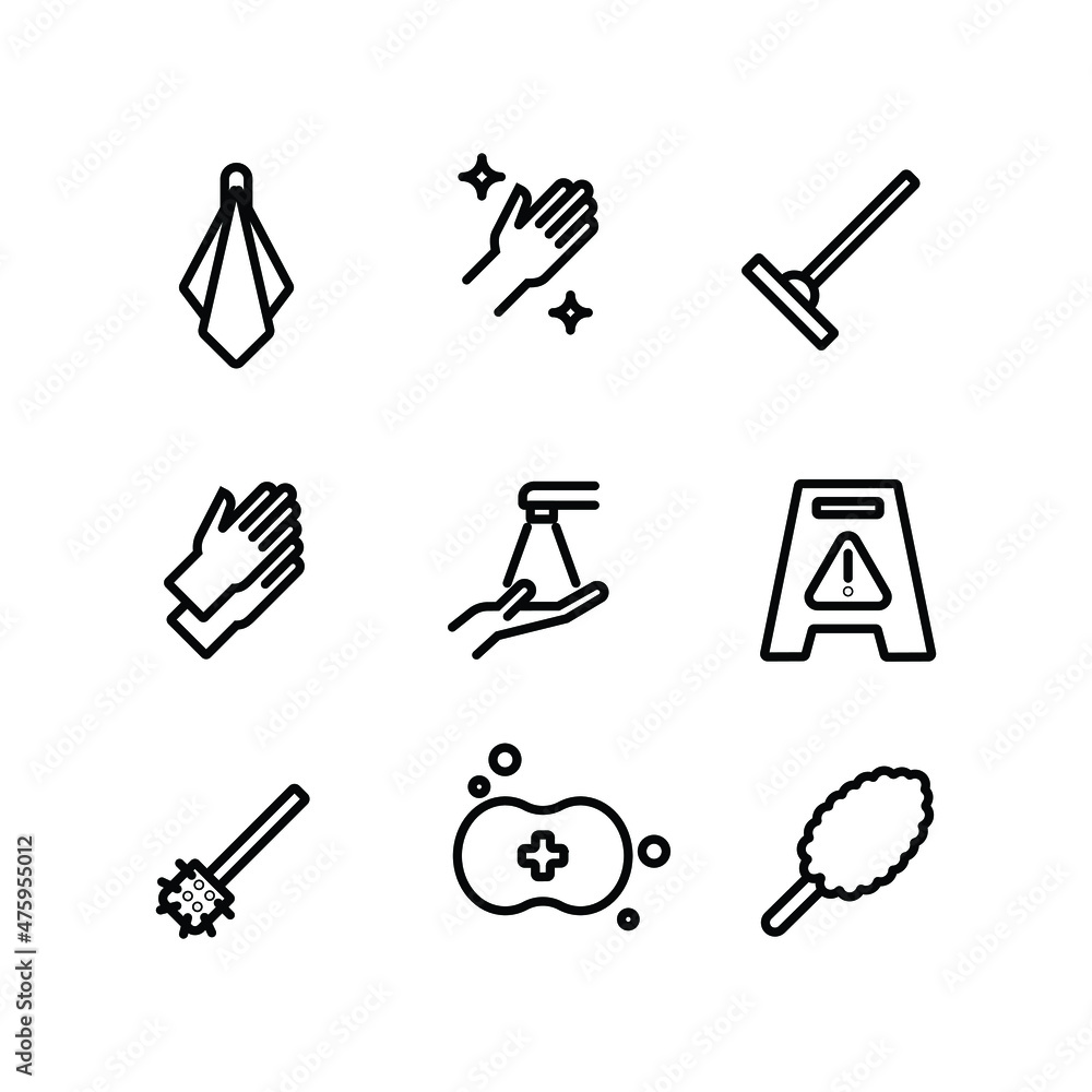 Poster a collection set of icons related to cleaning stuff. basic cleaning tools. the editable stroke line 