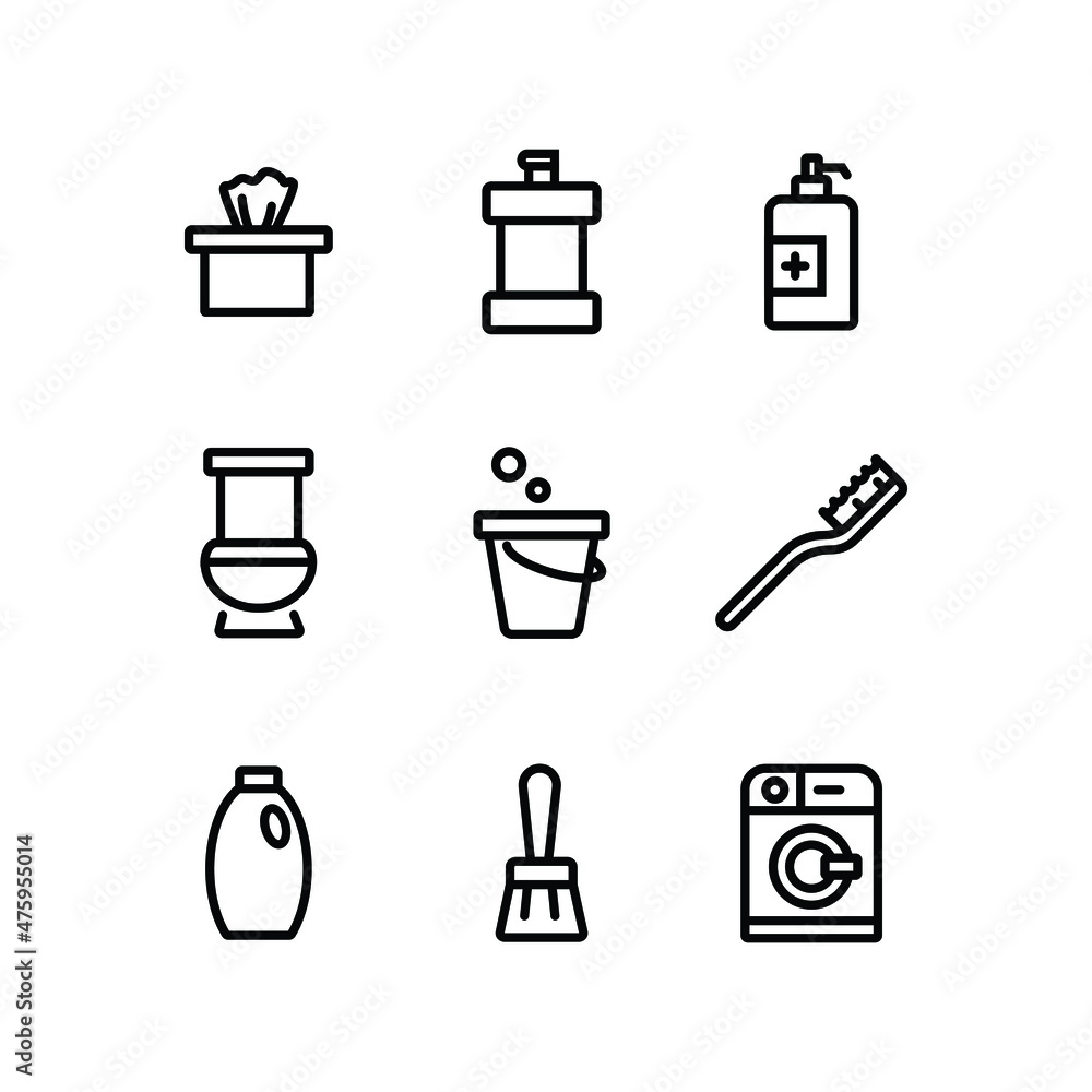 Poster a collection set of icons related to cleaning stuff. bathroom cleaning tools. the editable stroke li