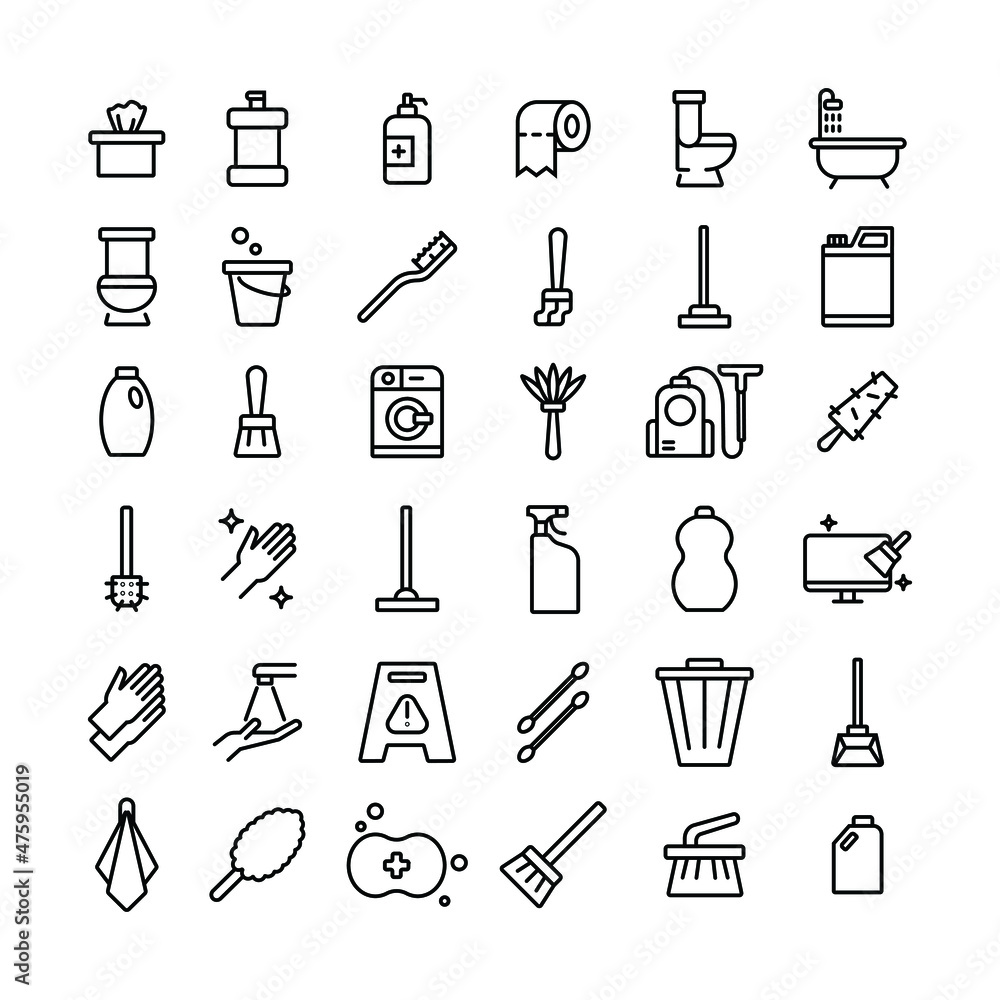 Poster a collection set of icons related to cleaning stuff. the editable stroke line icon in minimal outlin
