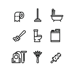 a collection set of icons related to cleaning stuff. vacuum and any dust cleaner. the editable stroke line icon in minimal outline for web application interface and any simple design decoration.