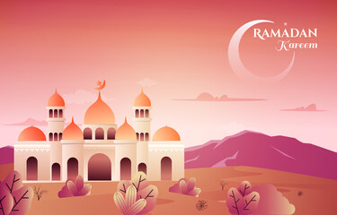 Beautiful Mosque Ramadan Kareem Greeting Islamic Holiday Muslim Celebration Card