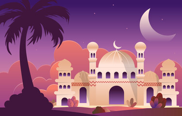 Night Mosque Ramadan Kareem Eid Mubarak Islamic Muslim Celebration Card