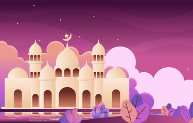 Night Mosque Ramadan Kareem Eid Mubarak Islamic Muslim Celebration Card