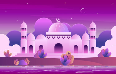 Night Mosque Ramadan Kareem Eid Mubarak Islamic Muslim Celebration Card