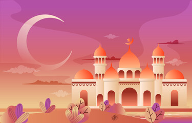 Night Mosque Ramadan Kareem Eid Mubarak Islamic Muslim Celebration Card