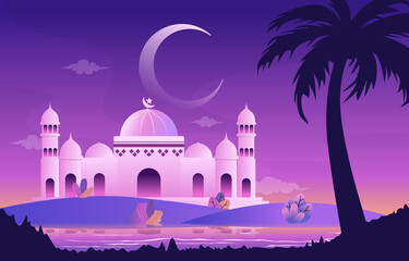 Night Mosque Ramadan Kareem Eid Mubarak Islamic Muslim Celebration Card