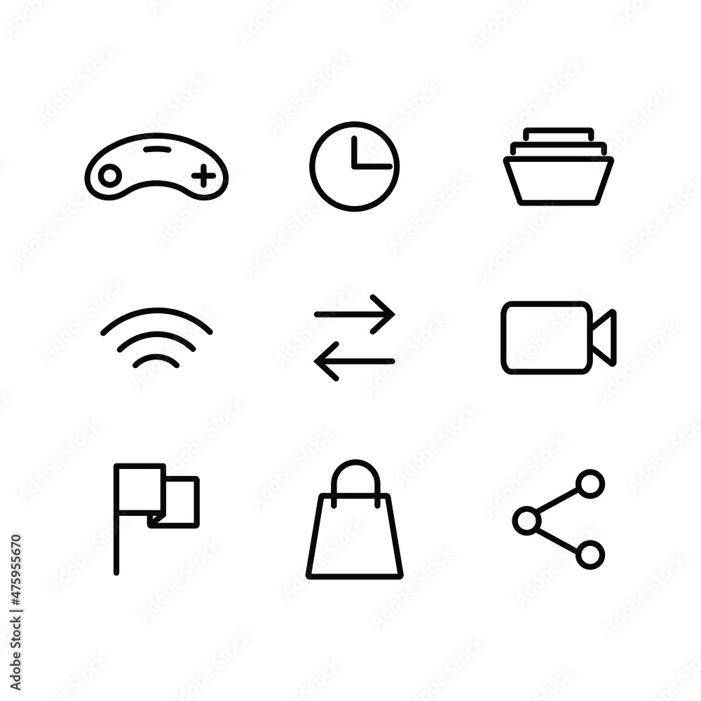 Poster the basic icons for ui ux element design on mobile phone. game, cideo, share, network, etc. the elem