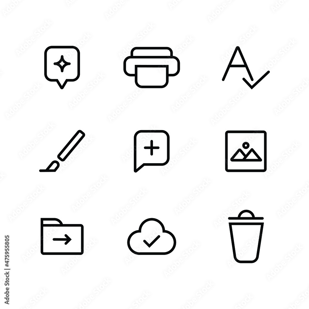 Poster the editable stroke line of icon set related to text or document processing. the icon collection for