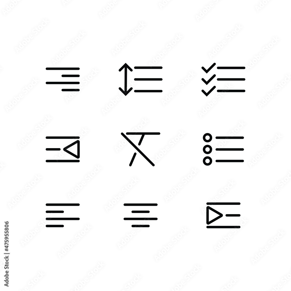 Poster the editable stroke line of icon set related to text alignment in document processing. the icon coll