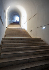 Long stairway tunnel to Njegjos Mausoleum,Mount Lovcen,Montenegro,Eastern Europe.