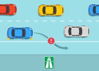 Stopping or parking a vehicle on an expressway is not allowed. Traffic rules on highway, speedway, motorway. Flat vector illustration template.