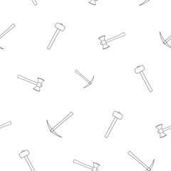 Pattern of hammer, axe with wooden handle in line style. On a white background. Tools for carpenters and carpenters. Flat vector illustration.