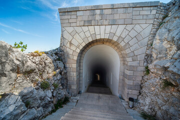 Long stairway tunnel from Njegjos Mausoleum,Mount Lovcen,Montenegro,Eastern Europe.