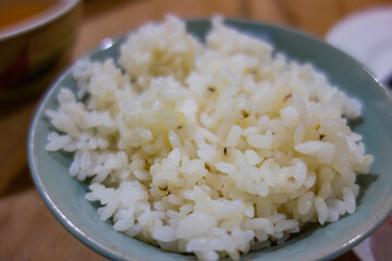 Close up shot of rice with Job's tears
