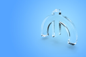 3D rendering ice transparent material Azerbaijan currency manat on a blue isolated background