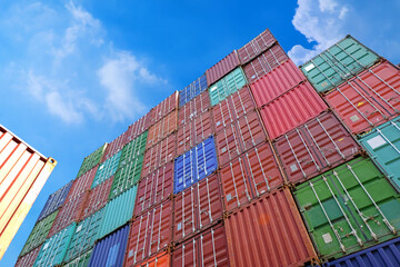 Industrial container storage on warehouse terminal for packing products to transportation, shipping...