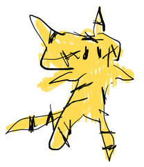 子供の描いた黄色い猫のような虎の落書き