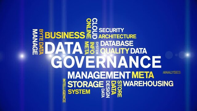 4k Data Governance Animated Tag Word Cloud;Text Design big data Animation typography seamless loop.