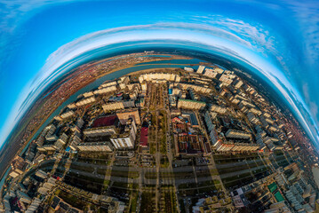 aerial drone hemisphere panorama of the streets of the city of Krasnodar (South of Russia,...