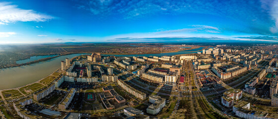aerial drone  panorama of the streets of the city of Krasnodar (South of Russia, Platanovy...
