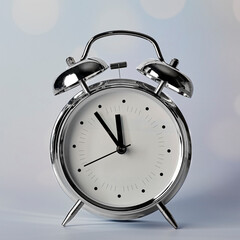 vintage alarm clock close-up on light bokeh background