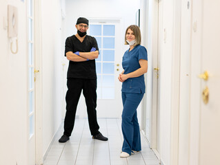 Male and female doctors in hospital , quality photo 
