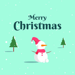 Merry Chrismas banner with cute snowman and soft color vector template.