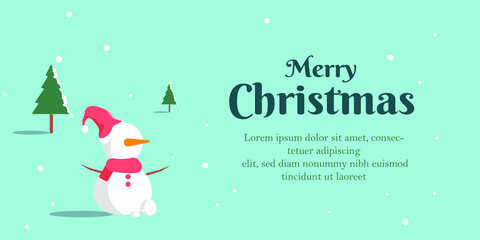 Merry Chrismas banner with cute snowman and soft color vector template.