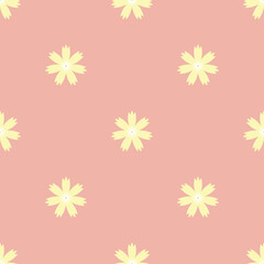Fototapeta na wymiar Seamless pattern. Daisy flowers, yellow picture on pink background. Use for backgrounds, wall paper, tile floor, fabric, books, and anything else that you want. Vector illustration.