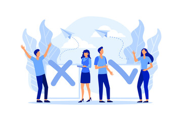 filling completed not completed, marking important dates and tasks, team thinking and brainstorming, company information analytics vector flat modern design illustration