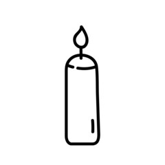 Burning candle isolated on white background. Vector hand-drawn illustration in doodle style. Perfect for cards, logo, holiday designs, decorations.
