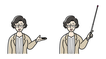 案内、解説をするビジネスウーマン.