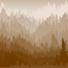 Obraz premium brown illustration with fir trees forest