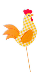 Decorative rooster with wooden stick. Easter decoration.