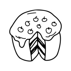 Pie with cherry in doodle style. Isolated vector.