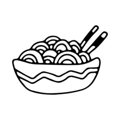 Ramen noodles asian soup in doodle style. Isolated vector clipart.