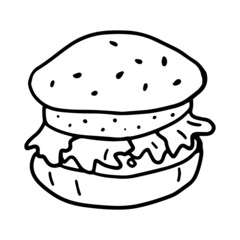 Burger in doodle style. Isolated vector.