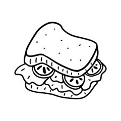 Sandwich in doodle style. Isolated vector.