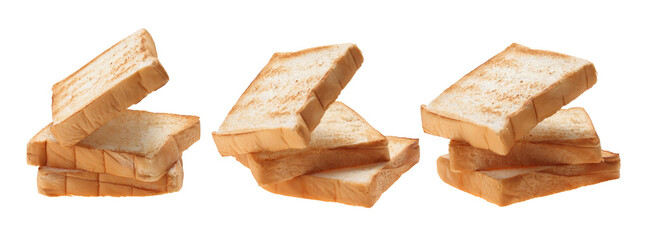 Slices toast bread on white background