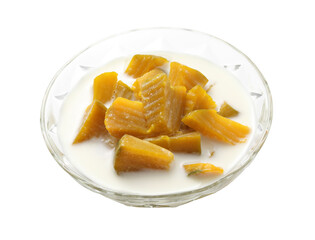 Thai dessert from pumpkin and coconut milk on white background